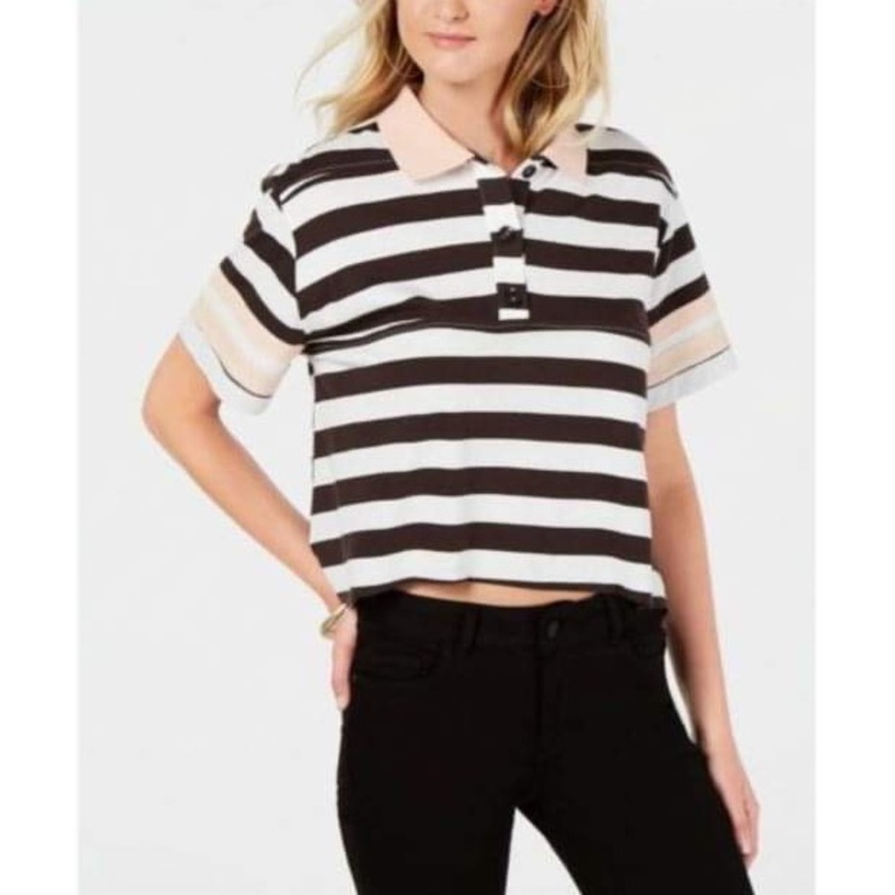 Rules of Etiquette Living Doll Striped Polo Top White Black